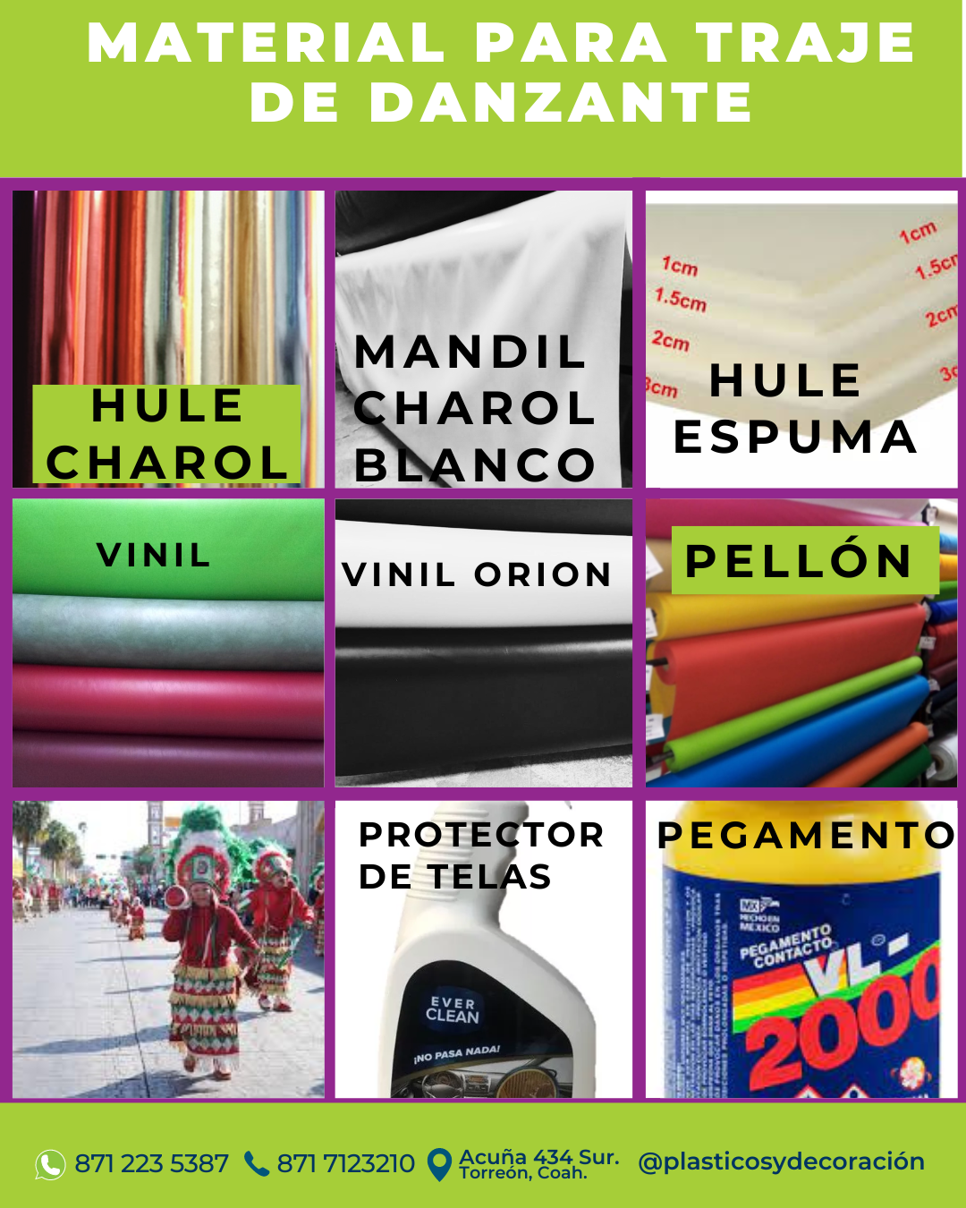 danzantes, matachines, matlachines, hule charol, hule brillante, hule blanco, mandil charol blanco, pegamento, protector de telas, franela, tela tipo terciopelo, hule canastas, boreal negro, vinil orion, vinil blanco, pellon, hule espuma